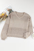 Eyelet Pattern Detail V Neck Drop Shoulder Sweater